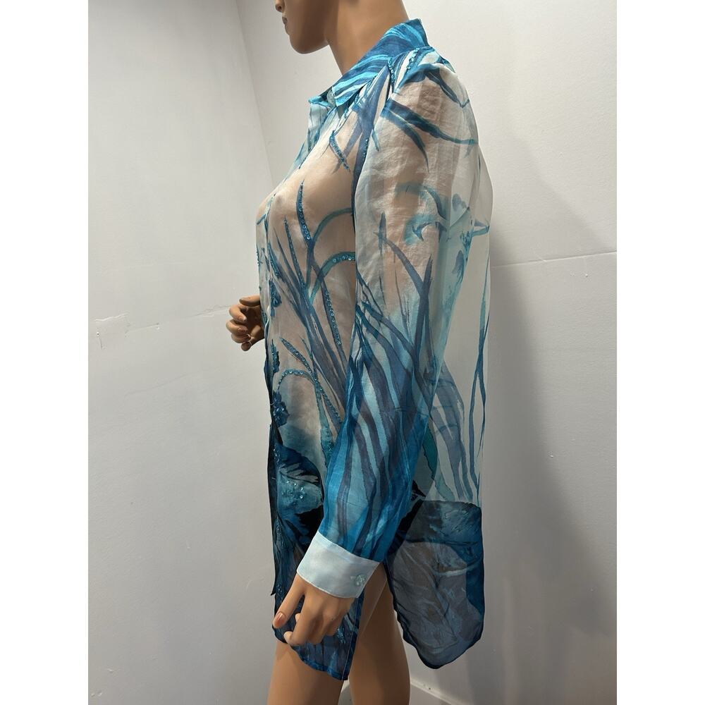 Diane gilman silk blouse small Sheer Organza Floral - Picture 5 of 9